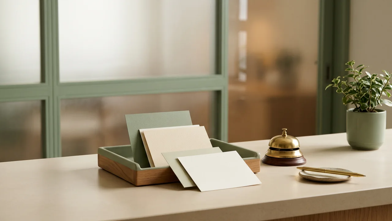 Organised request cards on a practice reception desk